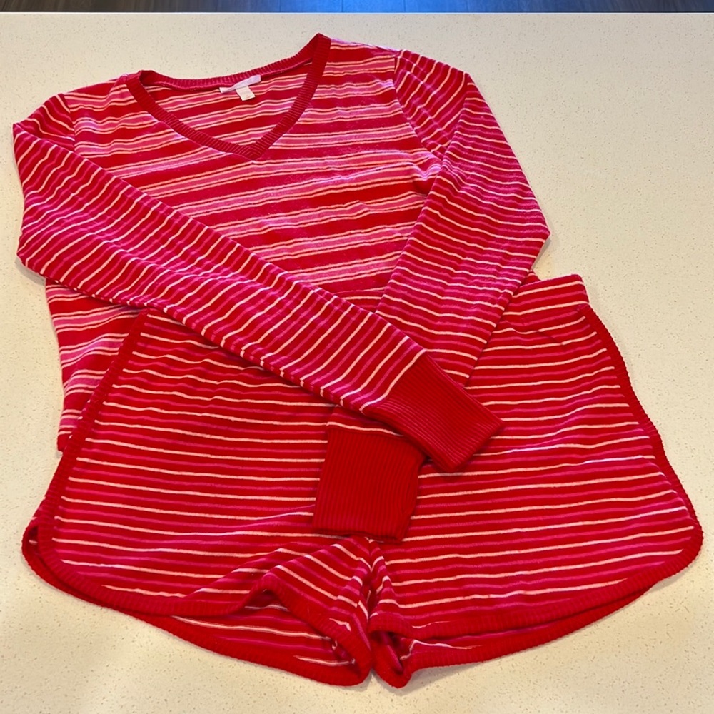 Target Colsie Large Red Striped Christmas Long-sleeve Shorts Pajama PJs Set